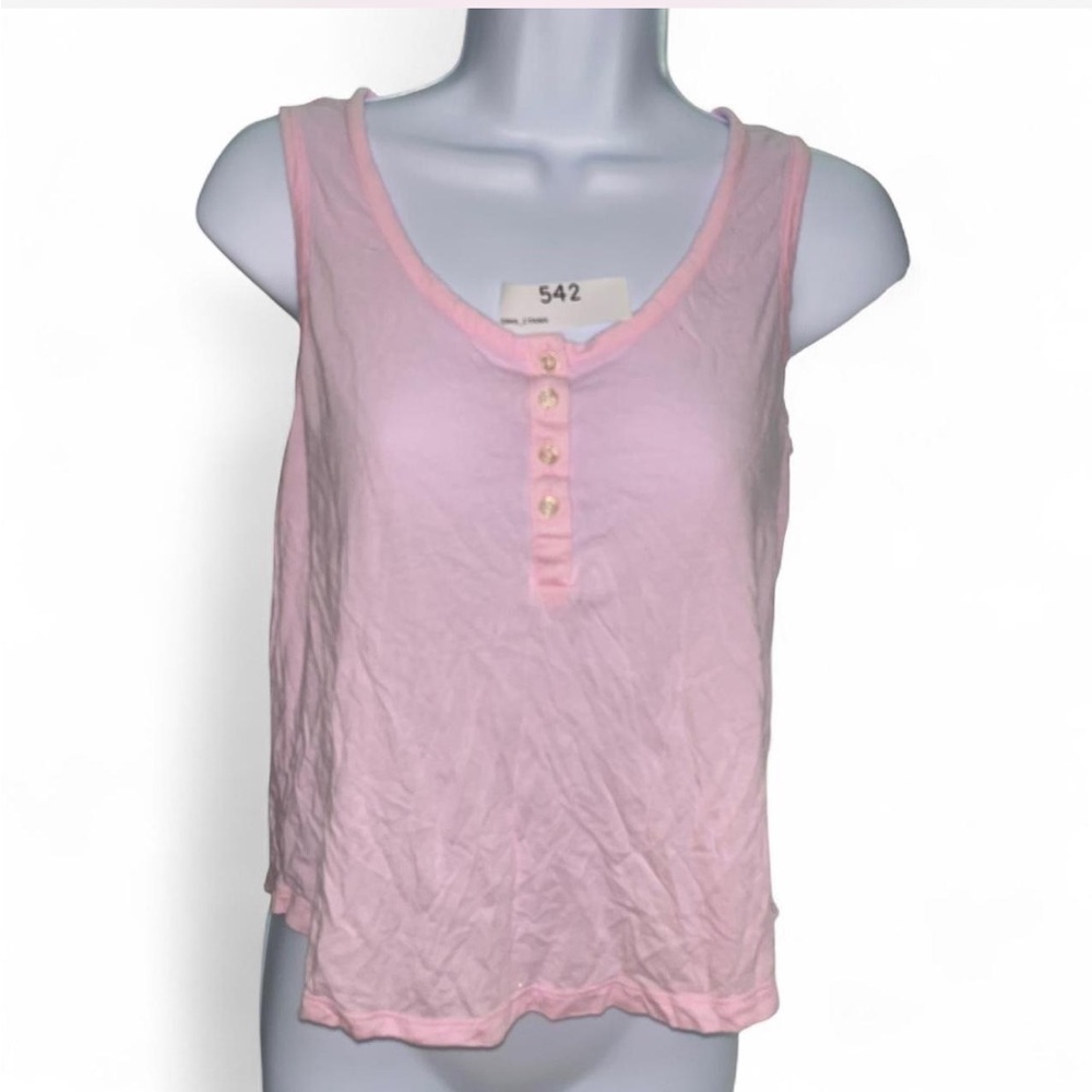 Auden Sleep Tank Top Small Pink Henley Button Front Cozy Lounge Top